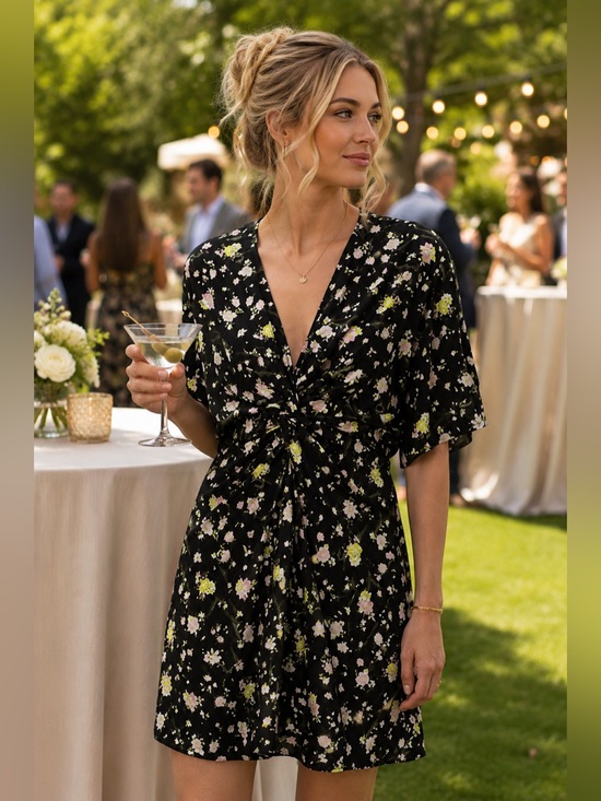 Zadig & Voltaire Dresses & Skirts - Zadig & Voltaire Mini Dress Black Floral Twist-Front MSRP $398